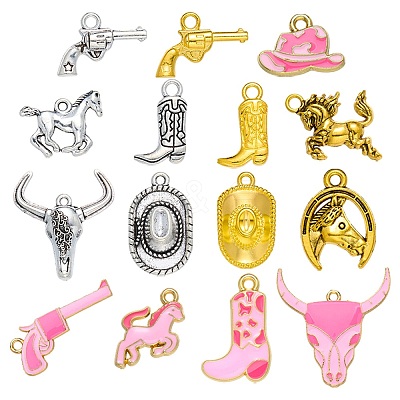 60Pcs 15 Styles West Cowboy Alloy Pendants FIND-SZ0019-69-1