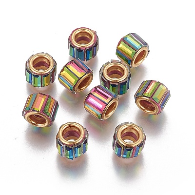 Brass Cubic Zirconia European Beads KK-E772-01G-1
