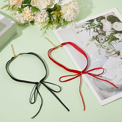 2Pcs 2 Colors Bowknot Velvet Choker Necklaces for Women NJEW-CY0001-01-1