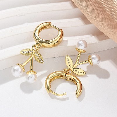 Cherry Brass Micro Pave Clear Cubic Zirconia & ABS Imitation Pearl Hoop Earrings EJEW-M077-01G-1