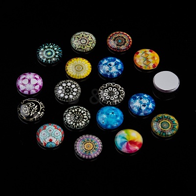 Mosaic Printed Glass Half Round/Dome Cabochons X-GGLA-N004-16mm-G-1