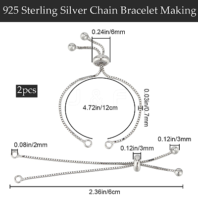 2Pcs 925 Sterling Silver Chain Bracelet Making STER-BBC0006-54-1