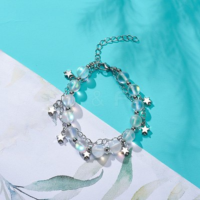 Synthetic Moonstone Round Beaded Multi-strand Bracelet BJEW-JB08857-1