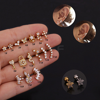 316L Stainless Steel Micro Pave Clear Cubic Zirconia Cartilage Earrings WG4CD8F-27-1