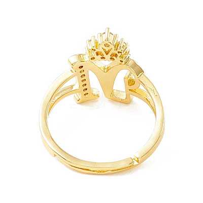 Clear Cubic Zirconia Initial Letter with Crown Adjustable Ring RJEW-M139-17M-1