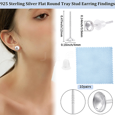 925 Sterling Silver Stud Earring Findings STER-BBC0009-07A-1