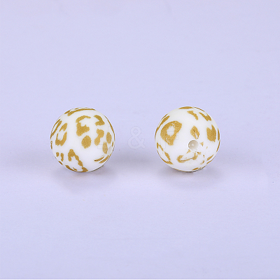 Printed Round with Leopard Print Pattern Silicone Focal Beads SI-JX0056A-06-1
