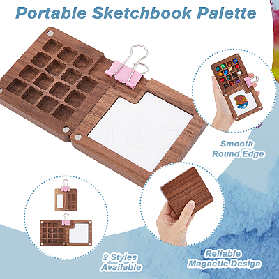 2Pcs 2 Styles Wood Magnetic Flip Top Paintbox AJEW-DC0001-26-1