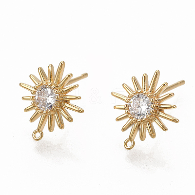 Brass Clear Cubic Zirconia Stud Earring Findings X-ZIRC-Q021-073G-NF-1