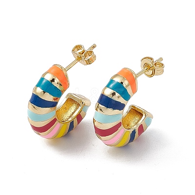 Brass Colorful Enamel Stud Earrings for Women EJEW-M213-31G-1