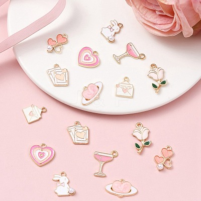 16Pcs 8 Styles Valentine's Day Alloy Enamel Pendants ENAM-FS0001-64-1