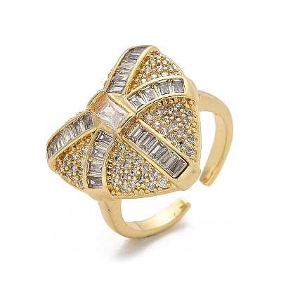 Brass Micro Pave Clear Cubic Zirconia Cuff Rings for Women RJEW-C126-03G-1