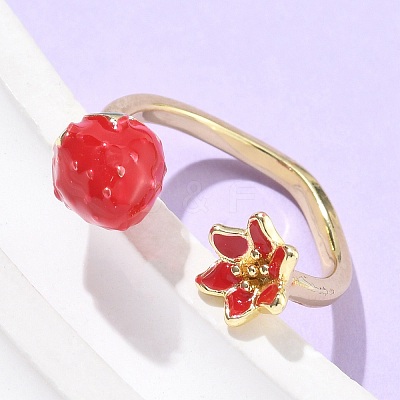Brass with Enamel Cuff Open Rings for Women RJEW-Q019-01B-G-1