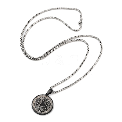 Retro Mandala 201 Stainless Steel Box Chain Constellation Pendant Necklaces for Women Men LS-NJEW-M223-01D-1