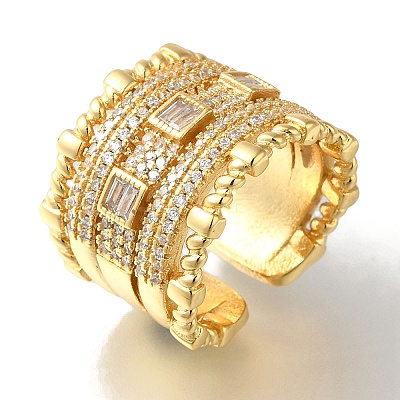 Rack Plating Multi-layer Brass Clear Cubic Zirconia Open Cuff Rings RJEW-S411-23G-1