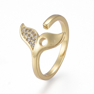 Brass Micro Pave Clear Cubic Zirconia Cuff Rings RJEW-K232-12G-1