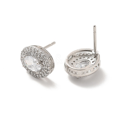 Clear Cubic Zirconia Oval Stud Earrings EJEW-K093-15P-1