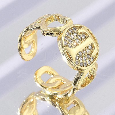 Brass Micro Pave Clear Cubic Zirconia Open Cuff Rings for Women RJEW-K289-02G-T-1