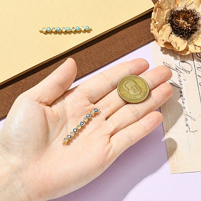 2Pcs 2 Colors Brass Pave Clear Cubic Zirconia Enamel Evil Eye Connector Charms KK-CJ0014-18-1