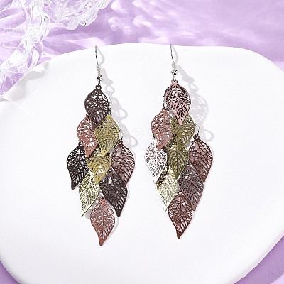 430 Stainless Steel Leaf Dangle Earrings EJEW-A137-10P-02-1