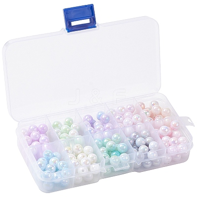 250Pcs 10 Colors Iridescent Plating Acrylic Beads MACR-CJ0001-66-1-1