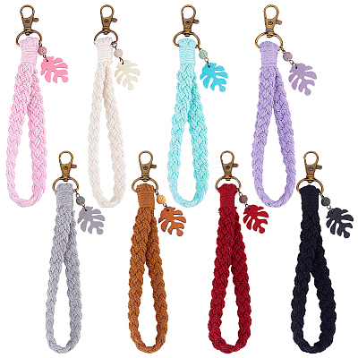 8Pcs Handmade Macrame Cotton Threads Wrist Strap Pendant Decoration HJEW-PH01990-1
