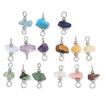 15Pcs 5 Colors Natural & Synthetic Mixed Gemstone Chip Links Connector Charms PALLOY-JF05360-1