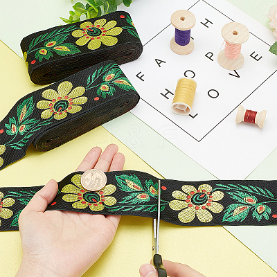 Ethnic Style Flower Pattern Polyester Ribbon OCOR-WH0047-47-1