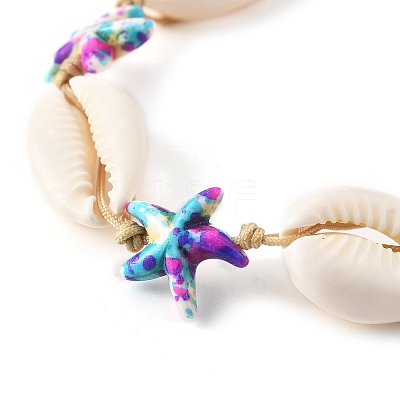 4Pcs 4 Colors Natural Cowrie Shell & Synthetic Turquoise Braided Nylon Bracelets for Women BJEW-JB11535-1