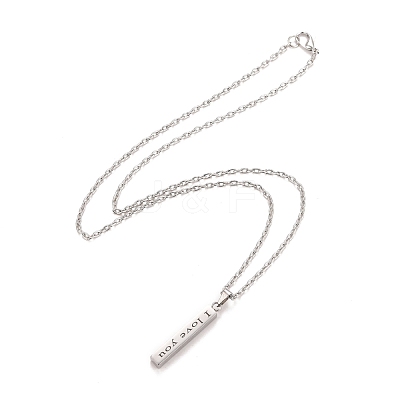 Rectangle with Word I Love You 304 Stainless Steel Pendant Necklace with Alloy Cable Chain for Women NJEW-M192-01P-1