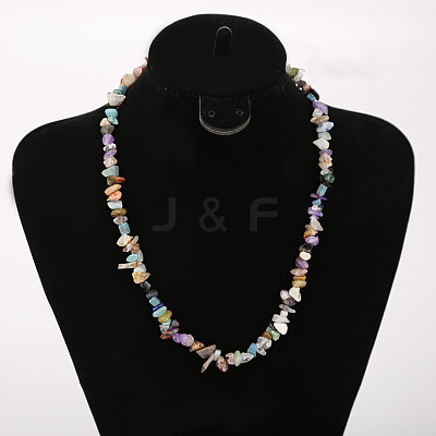 Natural Mixed Stone Chip Beaded Necklaces for Women FS-WG9F5E2-02-1