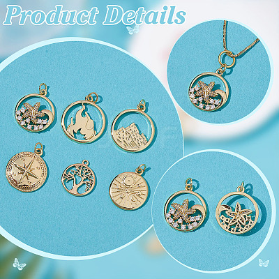 12Pcs 6 Styles Brass Pendants KK-AR0004-68-1