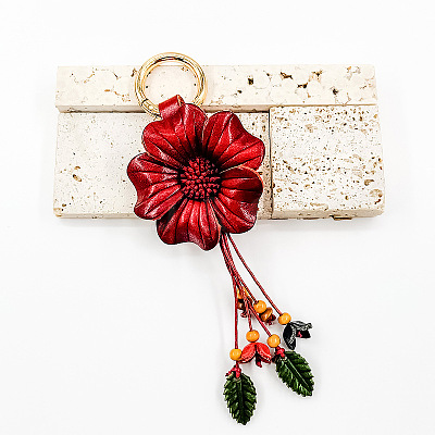Leather and Alloy Keychain HJEW-WH20022-04B-07-1