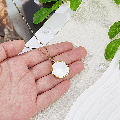 1Pc Stainless Steel Pave Natural White Shell Locket Pendant Necklaces for Women NJEW-HS0001-12B-1