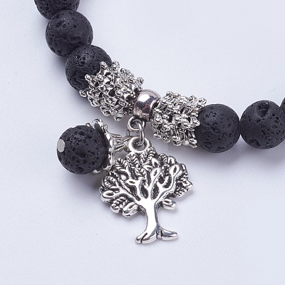 Natural Lava Rock Stretch Charm Bracelets BJEW-JB03478-01-1