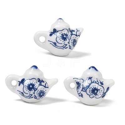 Blue Floral Printed Porcelain Charms PORC-Z007-06B-1