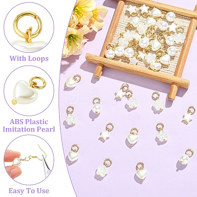 40Pcs 4 Styles Plastic Imitation Pearl Pendants PALLOY-YW00192-1