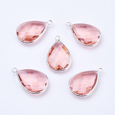 Silver Color Plated Brass Glass Teardrop Pendants GLAA-M006-A-16S-1