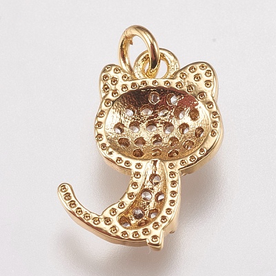 Brass Micro Pave Cubic Zirconia Kitten Charms ZIRC-E147-42G-1