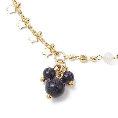 2Pcs 2 Styles Brass Star Tassel Handmade Glass Link Chain Anklet Sets AJEW-AN00761-1