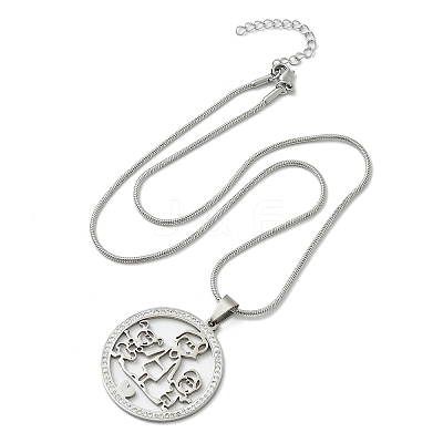 201 Stainless Steel Crystal Rhinestone Ring with Family Pendant Necklaces for Mother's Day Gift NJEW-P327-04P-A-1