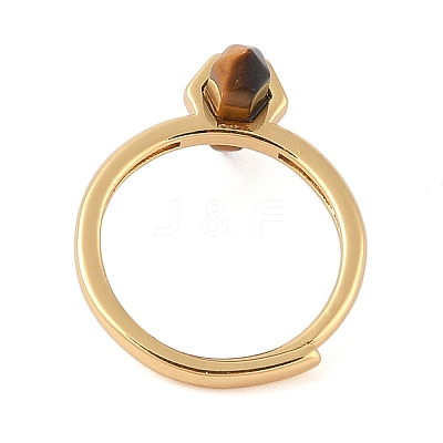 Double Pointed Hexagonal Prism Natural Tiger Eye Adjustable Rings for Women RJEW-G327-01G-12-1