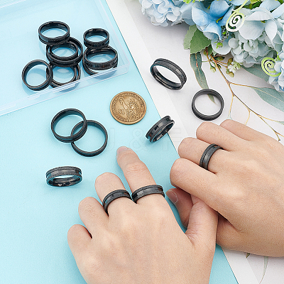 18Pcs 9 Size 201 Stainless Steel Grooved Finger Ring for Men Women STAS-UN0045-60B-EB-1
