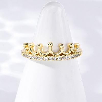Brass Micro Pave Clear Cubic Zirconia Cuff Rings RJEW-M066-02G-1