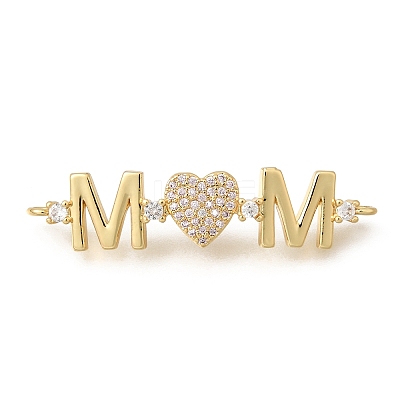 Mother's Day Brass Micro Pave Cubic Zirconia Mom Heart Connector Charms X-KK-Z155-03G-01-1