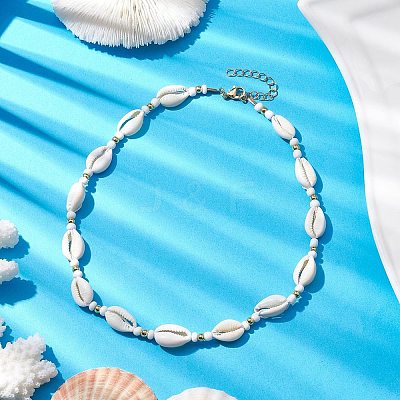 Bohemia Natural Cowrie Shell Beaded Necklaces NJEW-JN04783-01-1