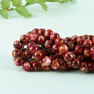 2 Strands 2 Colors Natural Imitation South Red Agate & Rainforest Agate Beads Strands G-SZ0001-46-1