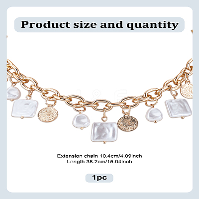 1Pc Alloy Coin & ABS Plastic Imitation Pearl Square Bib Necklaces NJEW-LP0009-38-1