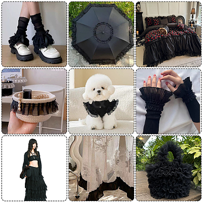 Polyester Lace Pleated Ribbons SRIB-WH0011-467A-1