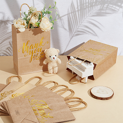 40Pcs 4 Styles Gold Stamp Thank You Printed Paper Gift Tote Bags ABAG-GO0001-12-1